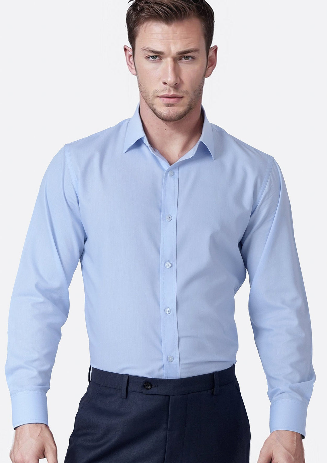 Pale Blue Cotton Broadcloth Shirt - SARTORO
