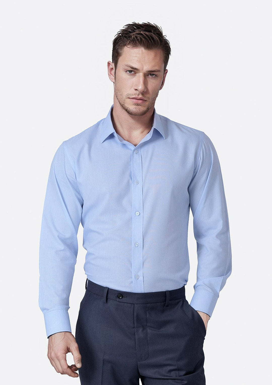 Pale Blue Cotton Broadcloth Shirt - SARTORO
