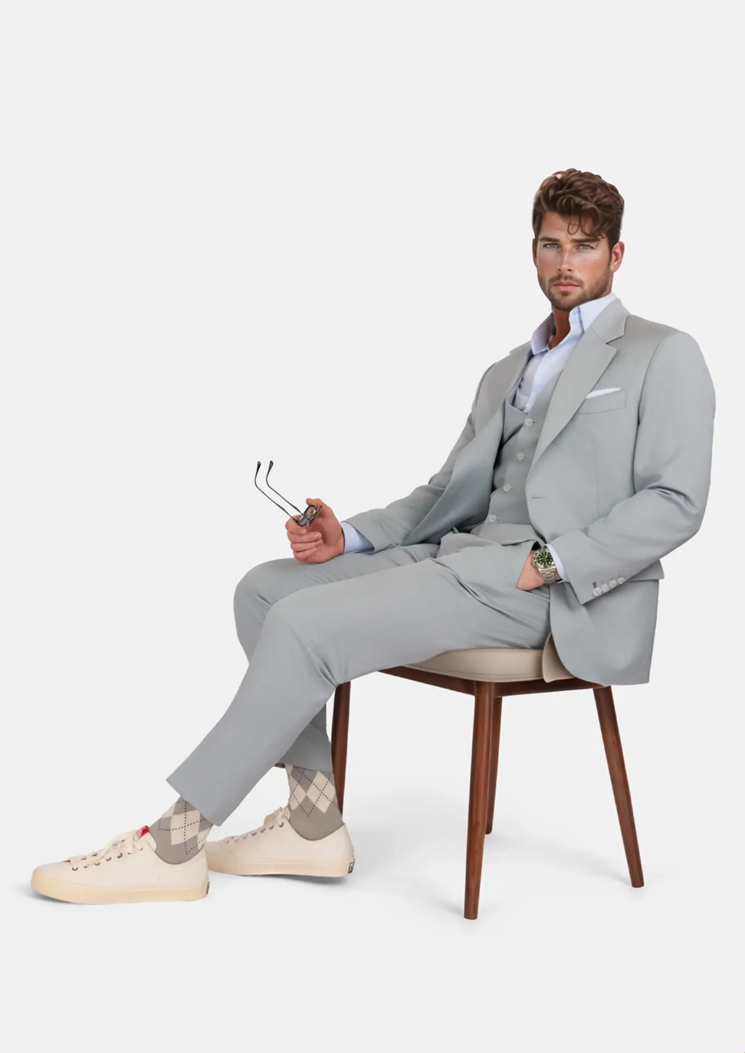 Pale Blue Italian Wool Ellis Suit - SARTORO