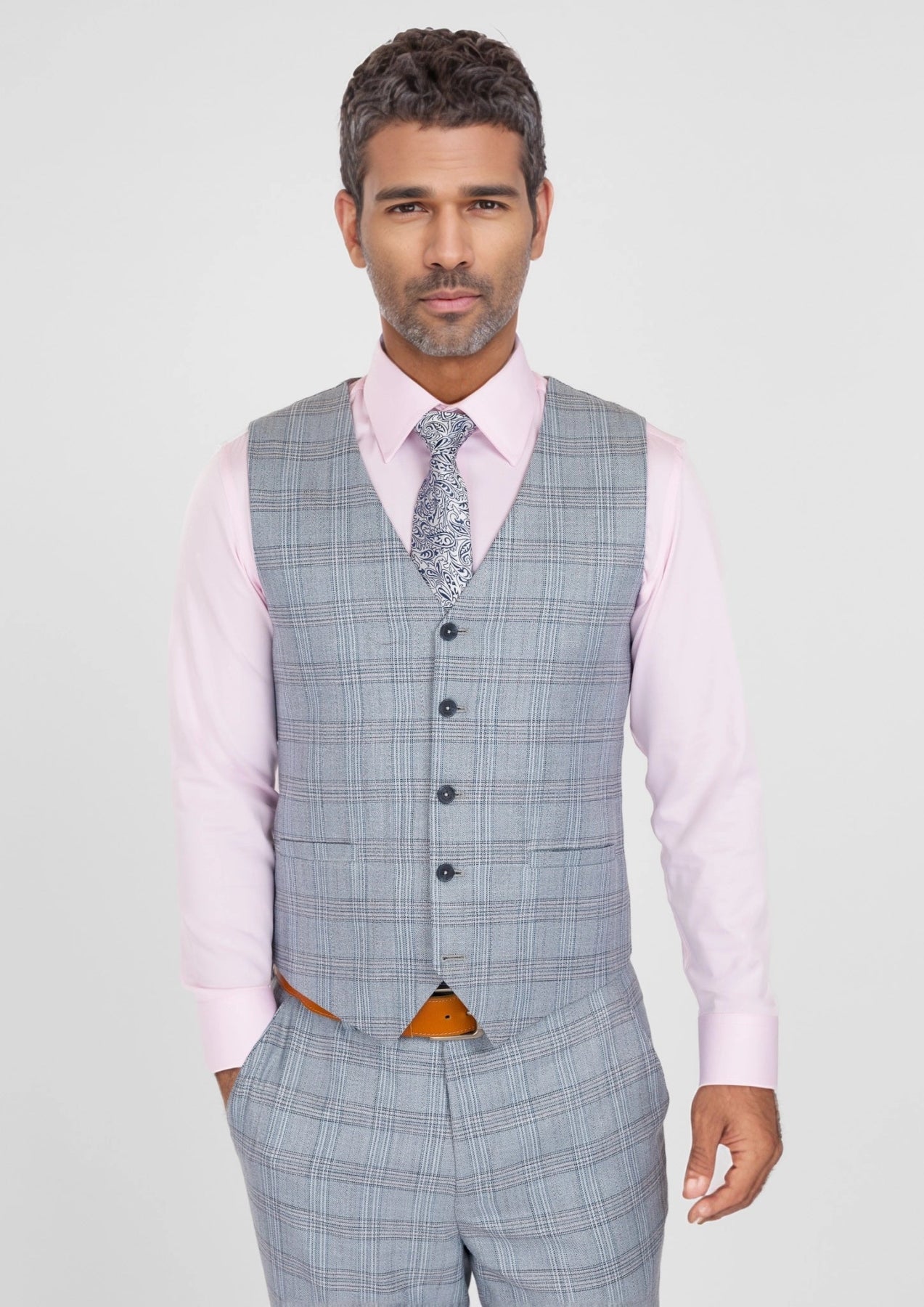 Polo Blue Windowpane Vest - SARTORO877