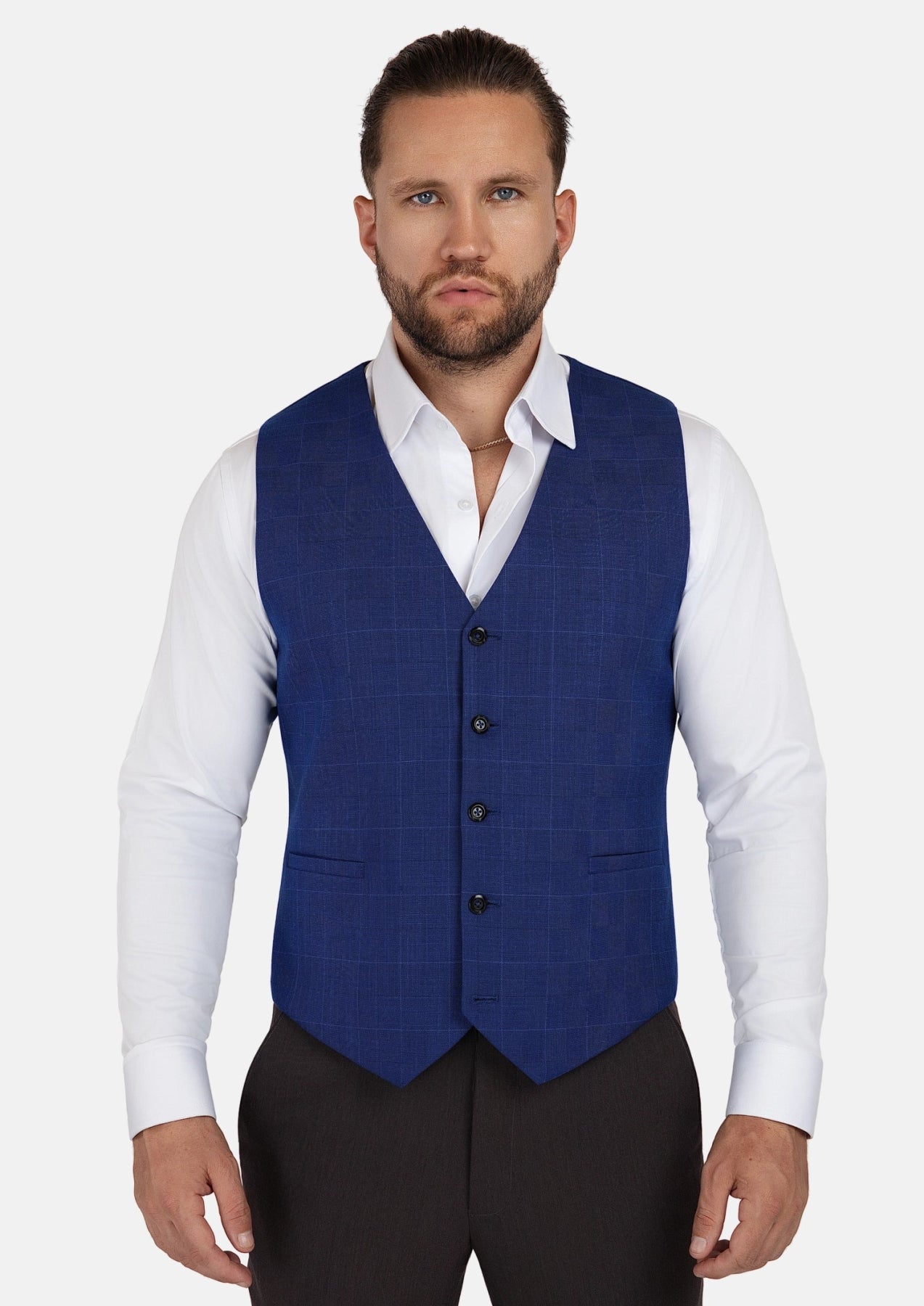 Regal Blue Windowpane Vest - SARTORO434