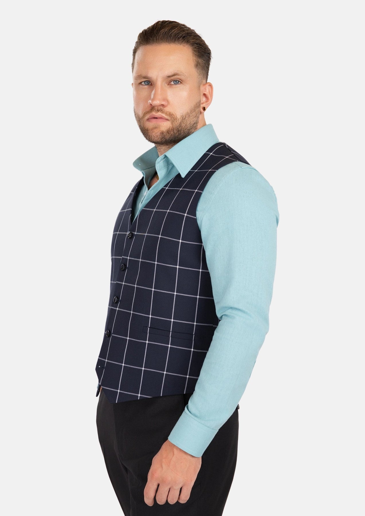 Regal Navy Windowpane Vest - SARTORO381