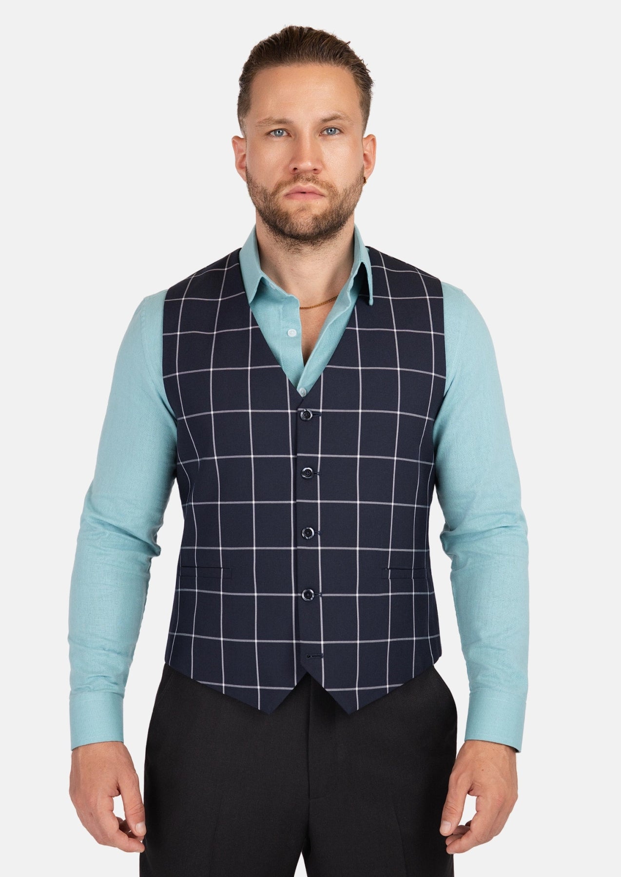 Regal Navy Windowpane Vest - SARTORO152