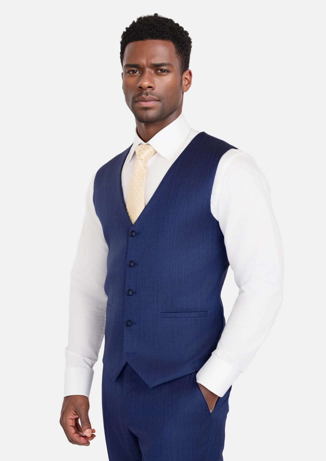 Royal Blue Herringbone Vest - SARTORO905