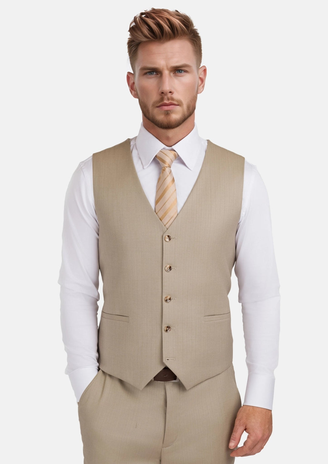 Sand Herringbone Vest - SARTORO