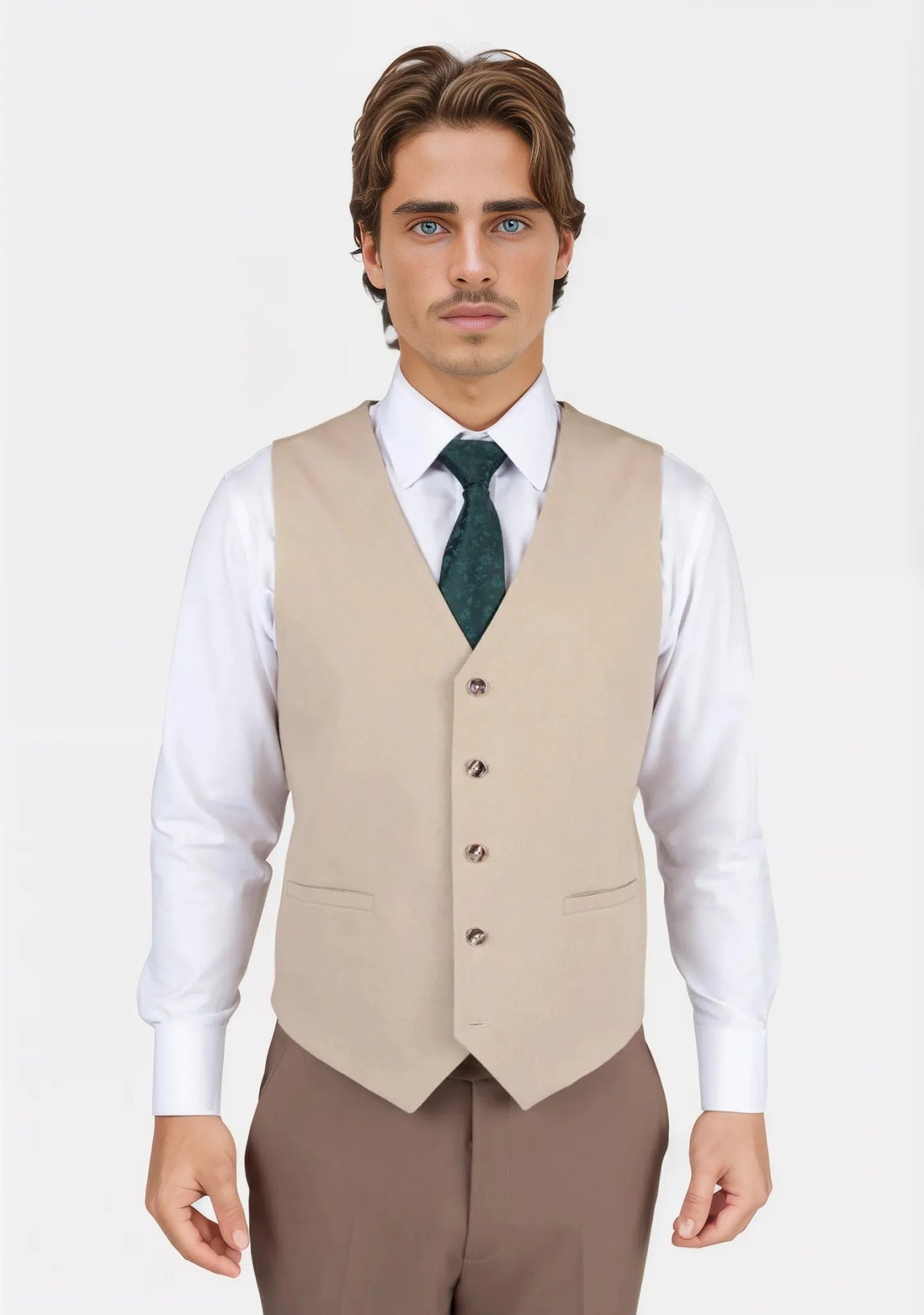 Simply Taupe Linen Blend Vest - SARTORO160