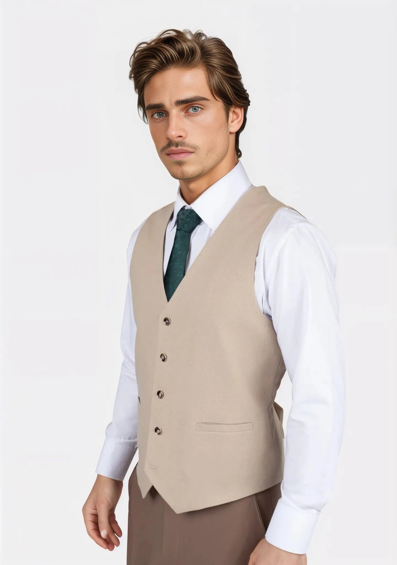 Simply Taupe Linen Blend Vest - SARTORO37