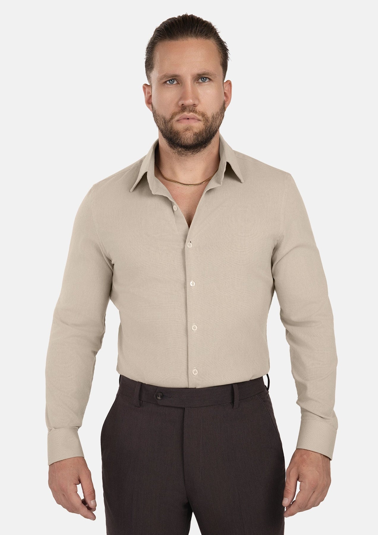 Simply Taupe Linen Shirt - SARTORO150