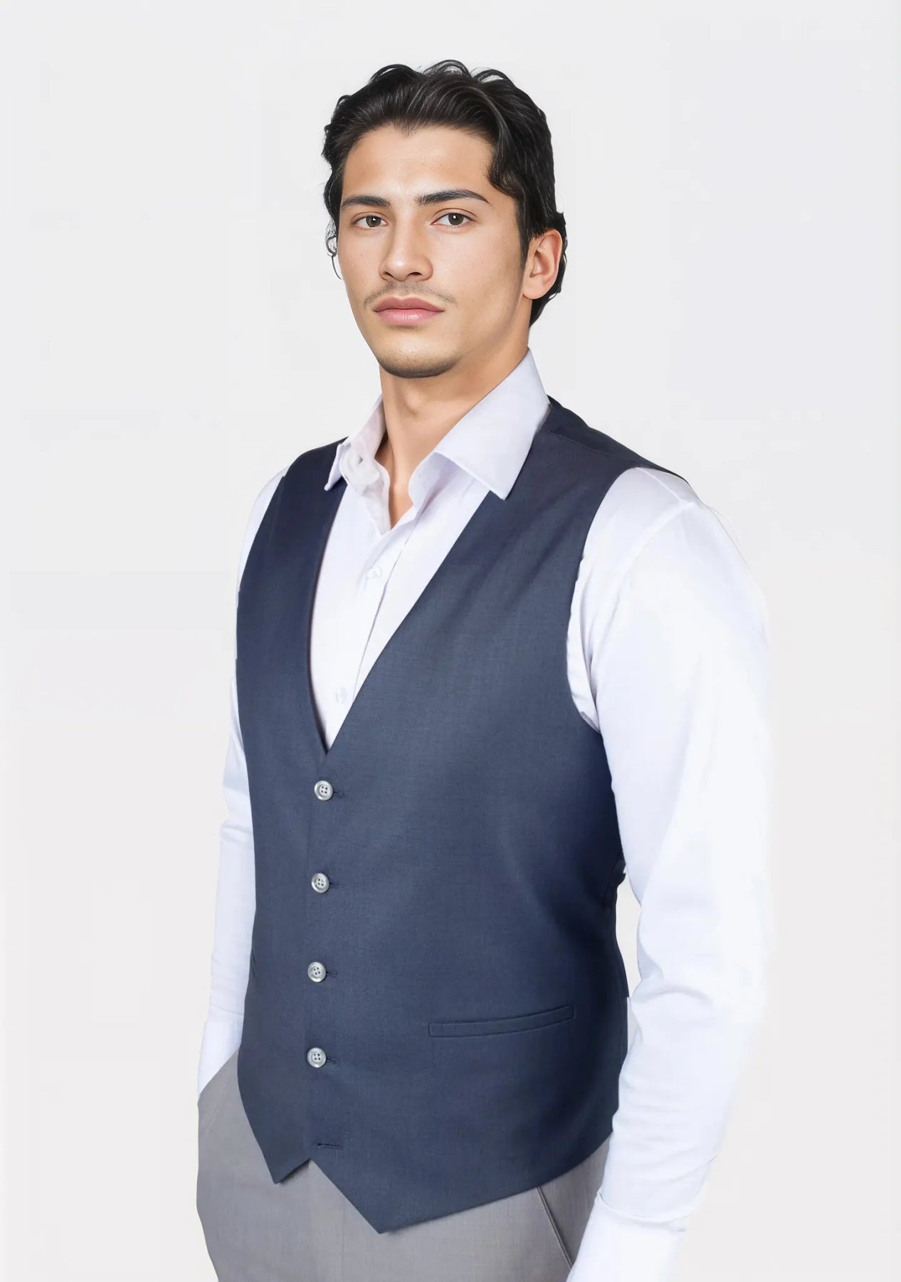 Slate Grey Twill Vest - SARTORO143