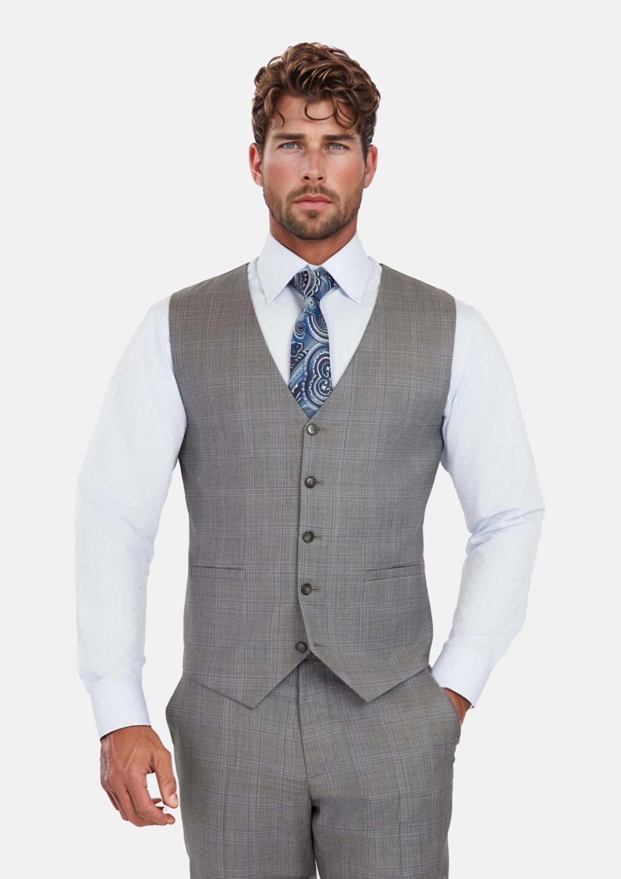 Smoke Grey Checked Vest - SARTORO496