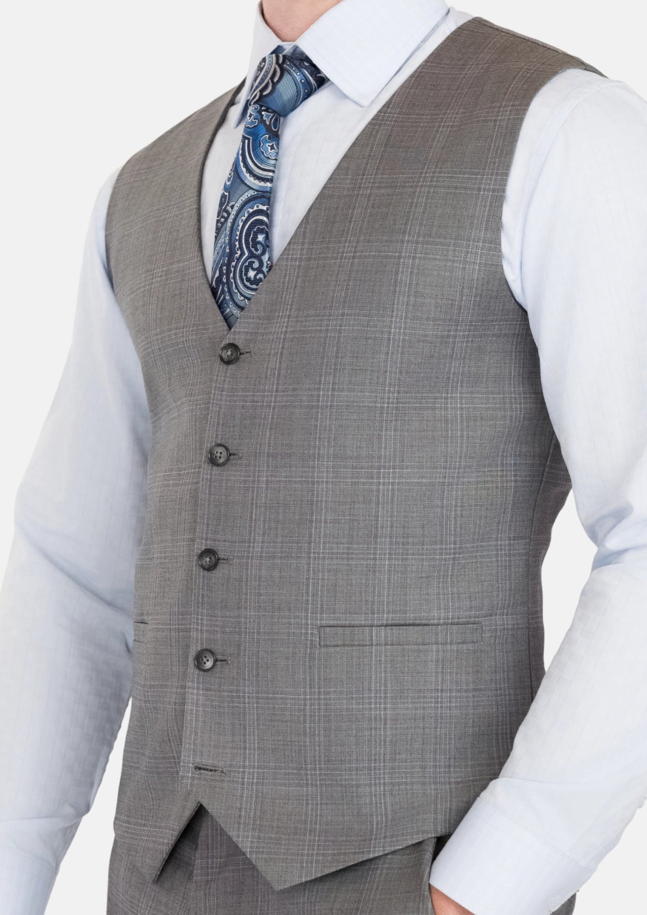 Smoke Grey Checked Vest - SARTORO443