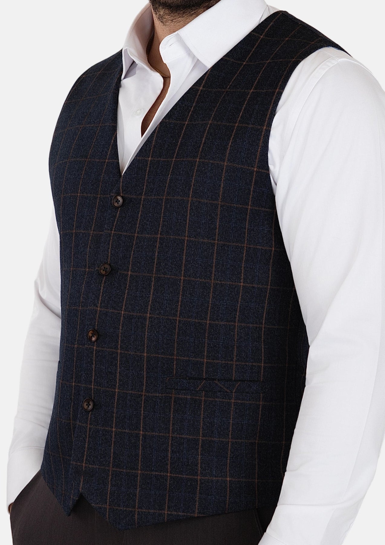 Spruce Blue Flannel Windowpane Vest - SARTORO949