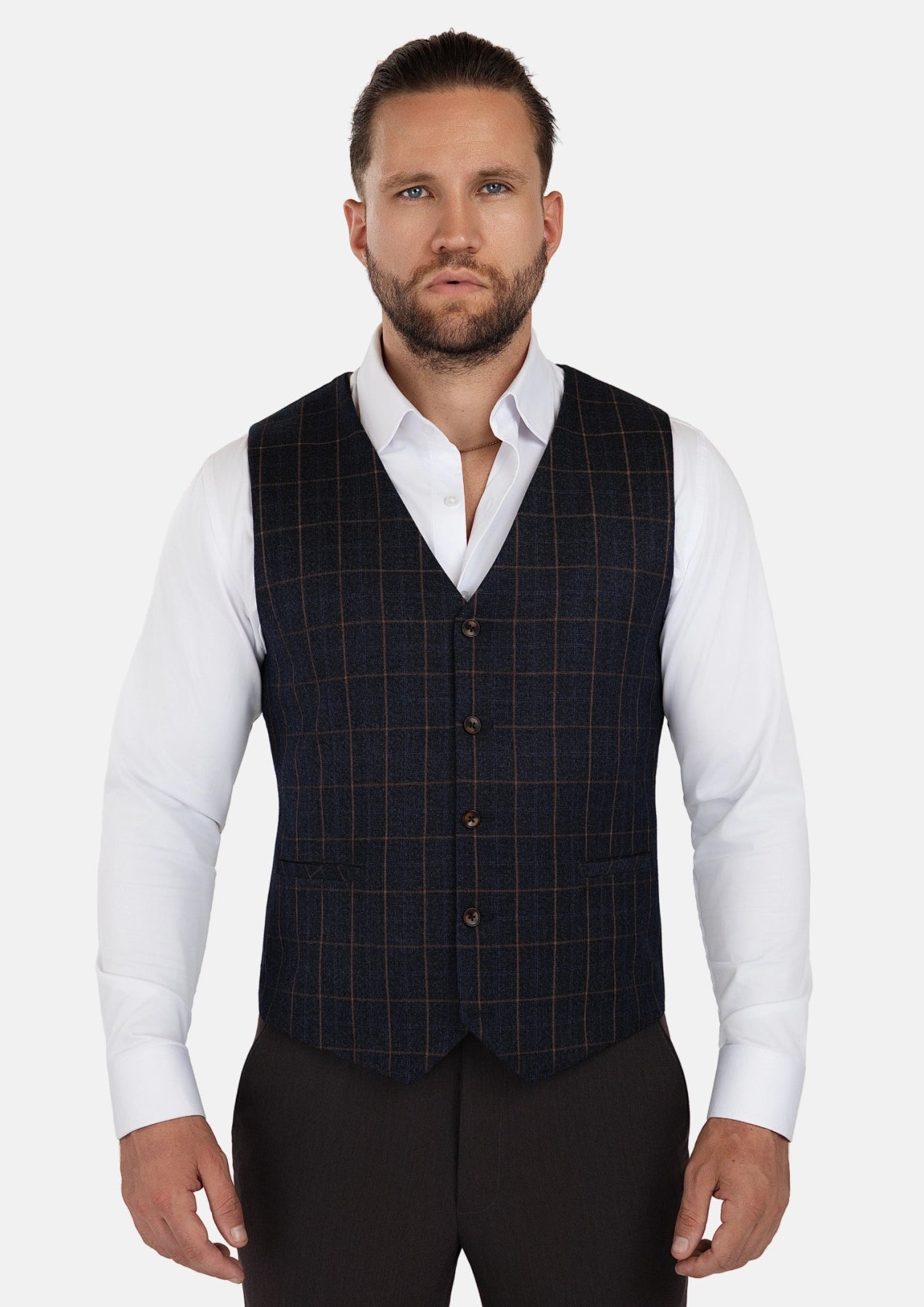 Spruce Blue Flannel Windowpane Vest - SARTORO799