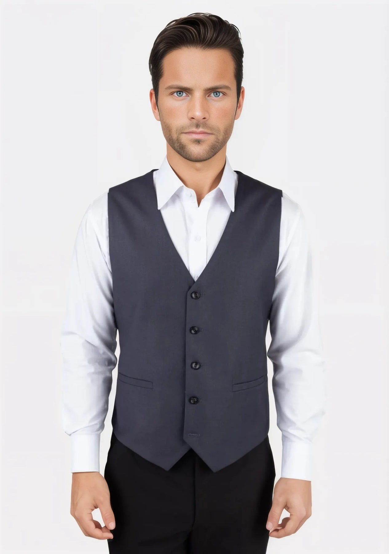 Steel Grey Twill Vest - SARTORO288