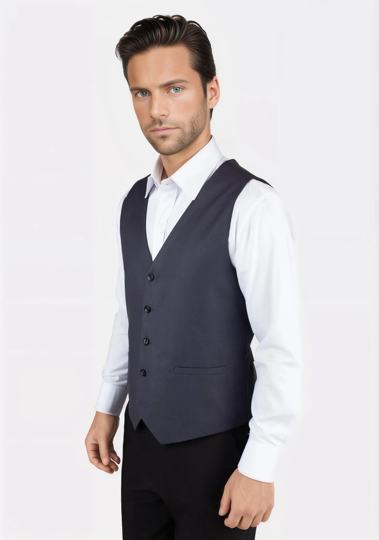 Steel Grey Twill Vest - SARTORO736