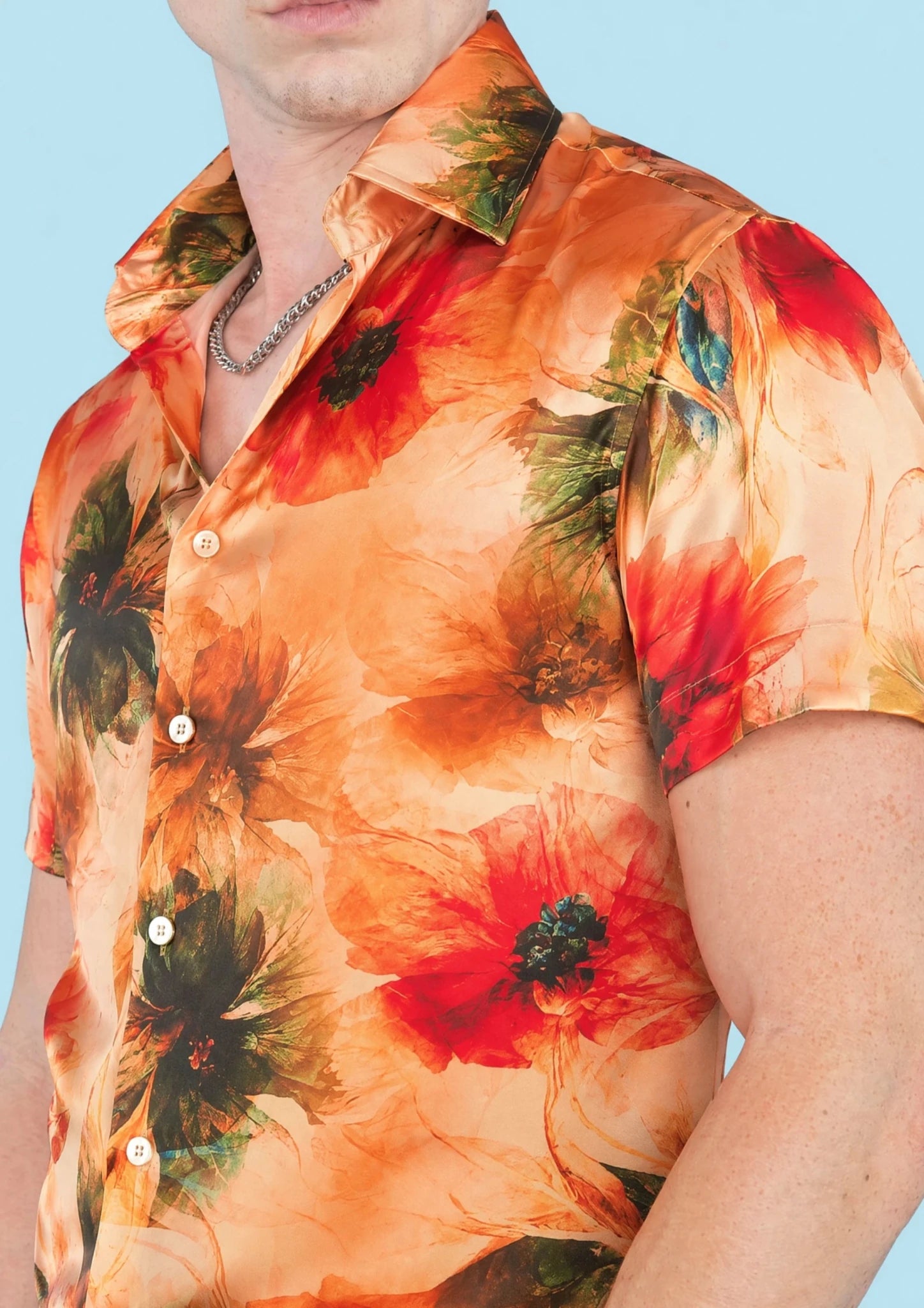 Sunset Poppy Silk Shirt - SARTORO50
