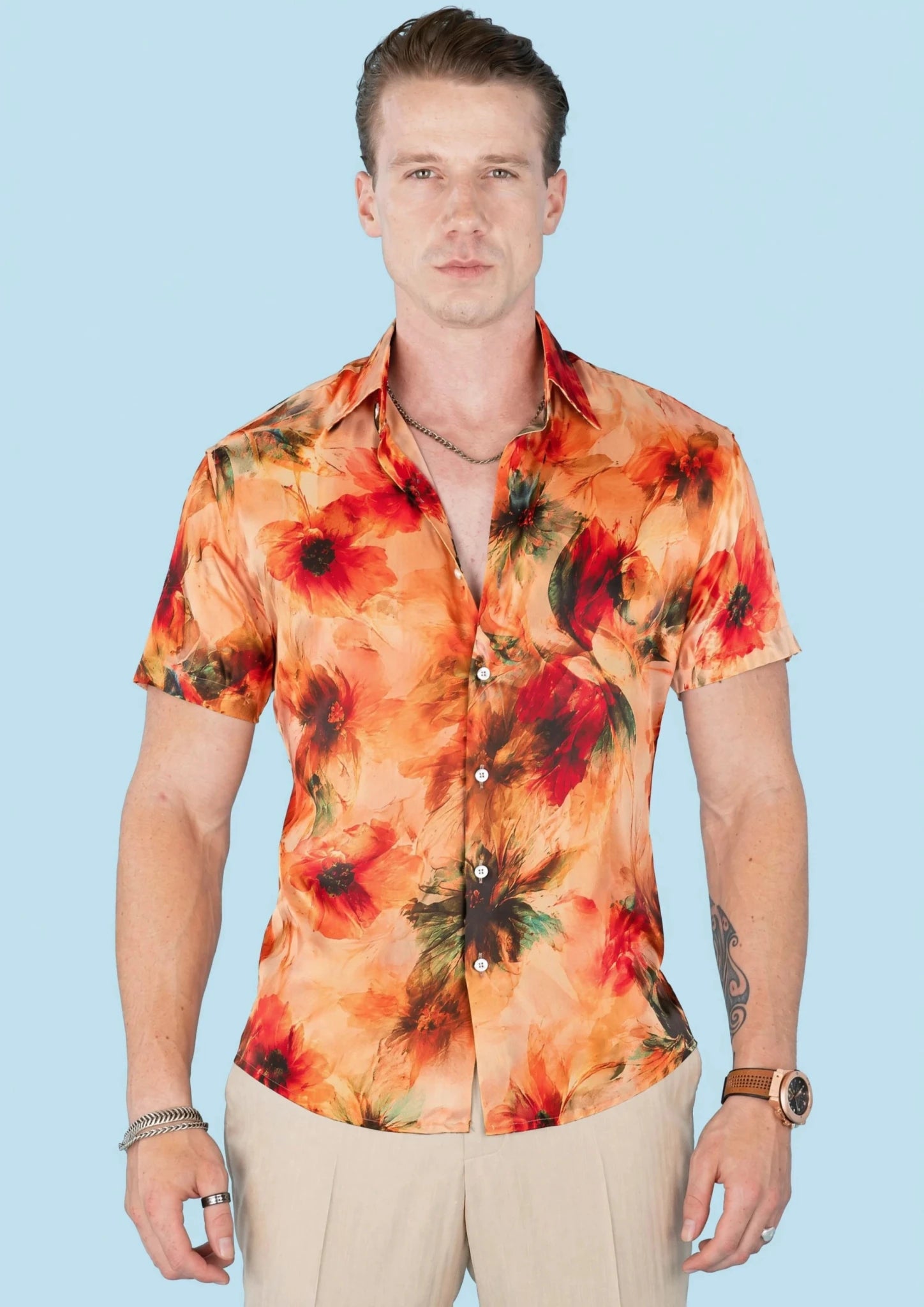 Sunset Poppy Silk Shirt - SARTORO778
