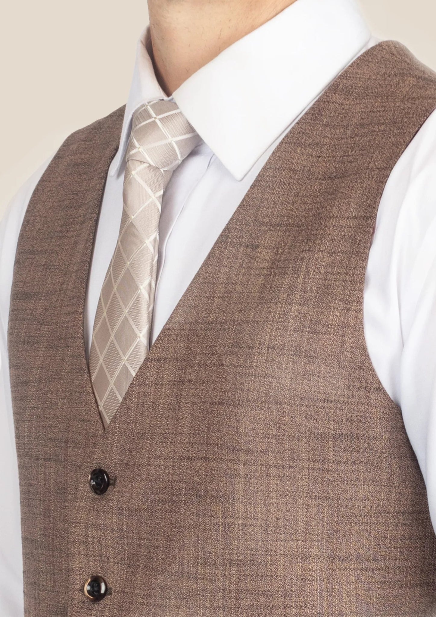 Tawny Brown Hopsack Vest - SARTORO473