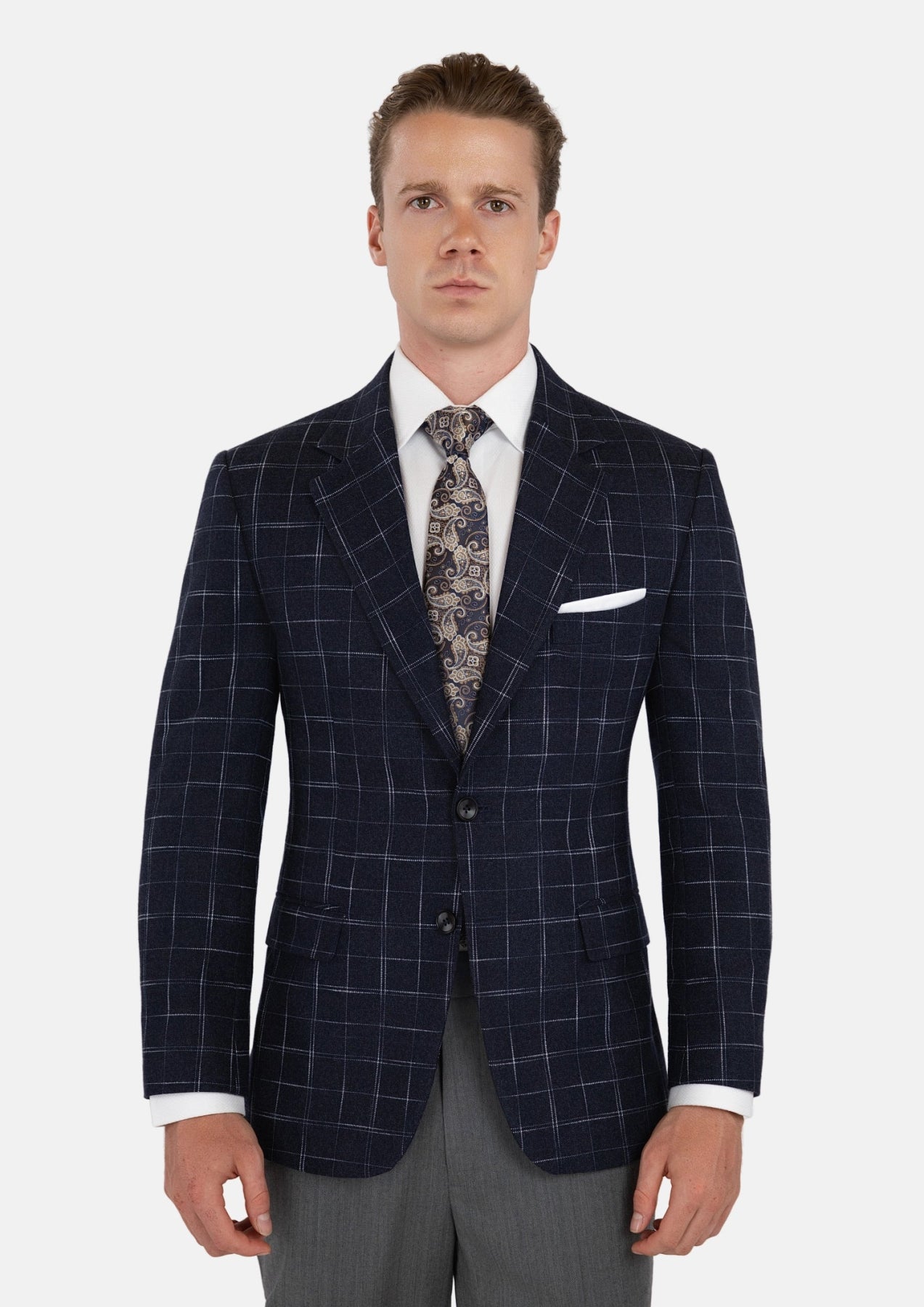Thompson Navy Flannel Windowpane Jacket - SARTORO340