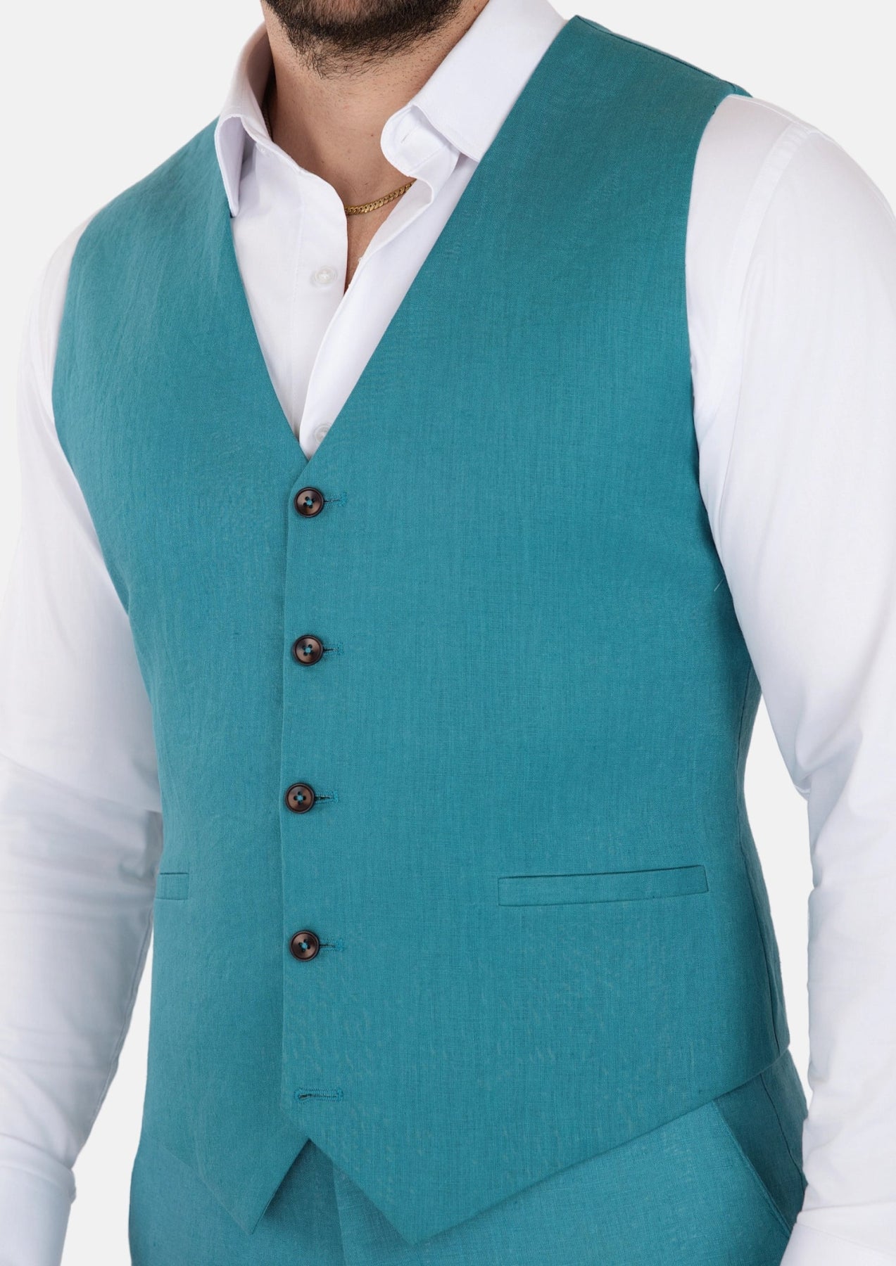 Turkish Blue Linen Vest - SARTORO437
