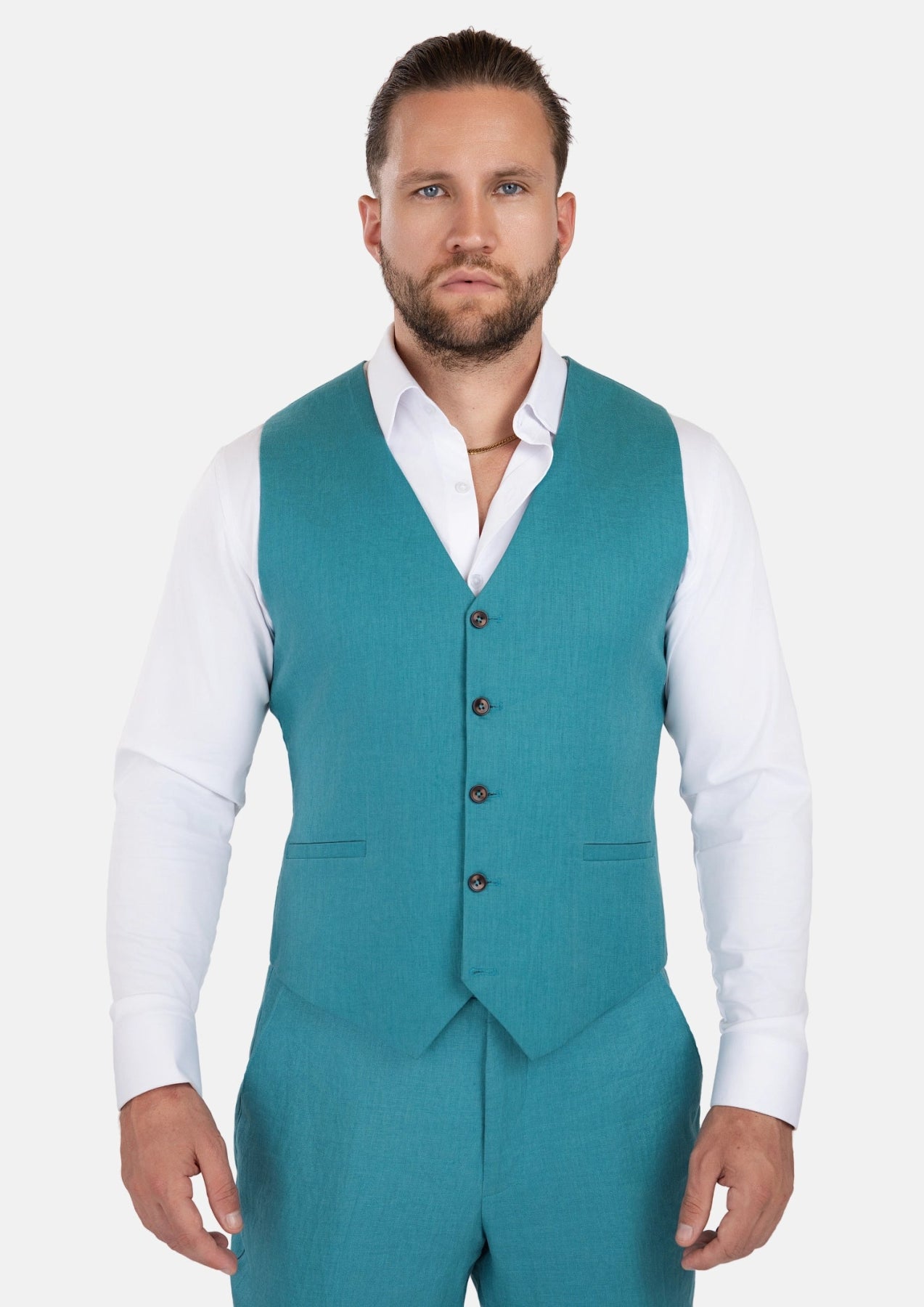 Turkish Blue Linen Vest - SARTORO535