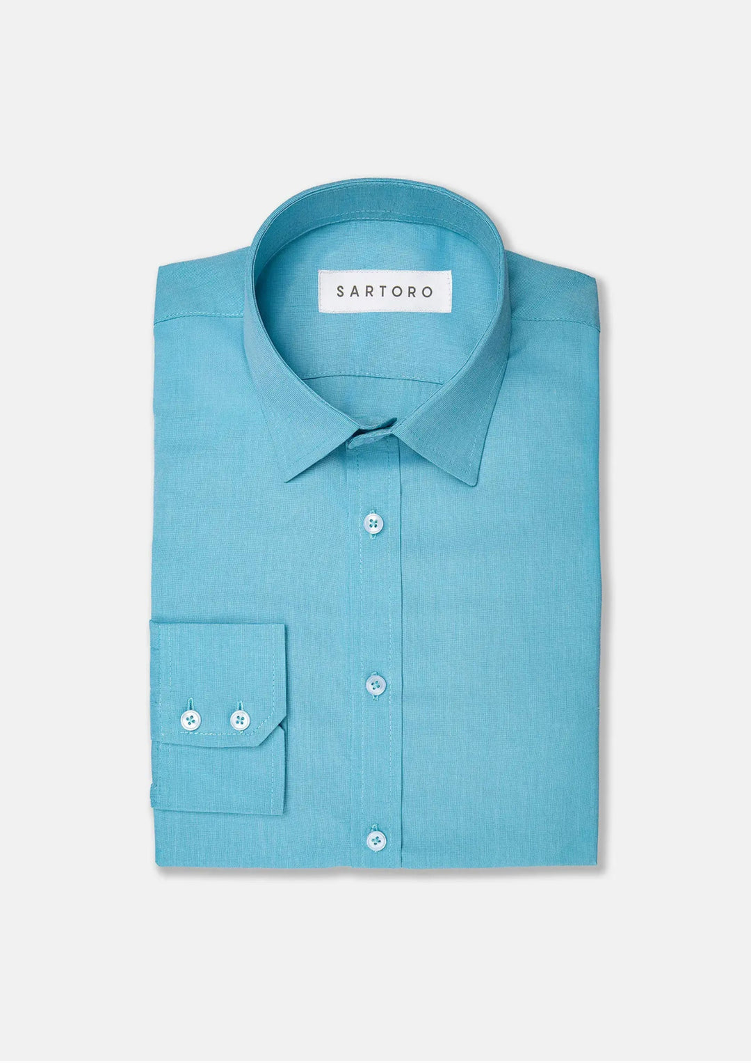 Turquoise Egyptian Cotton Broadcloth Shirt - SARTORO