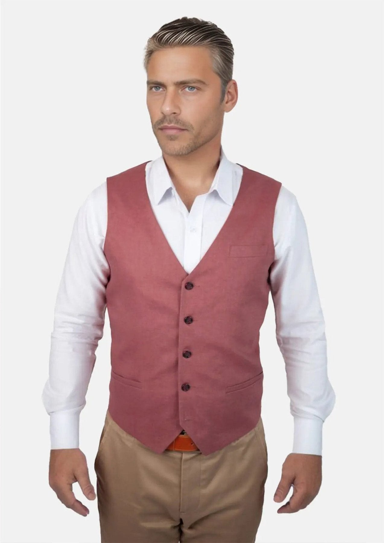 Tuscan Red Linen Vest - SARTORO31
