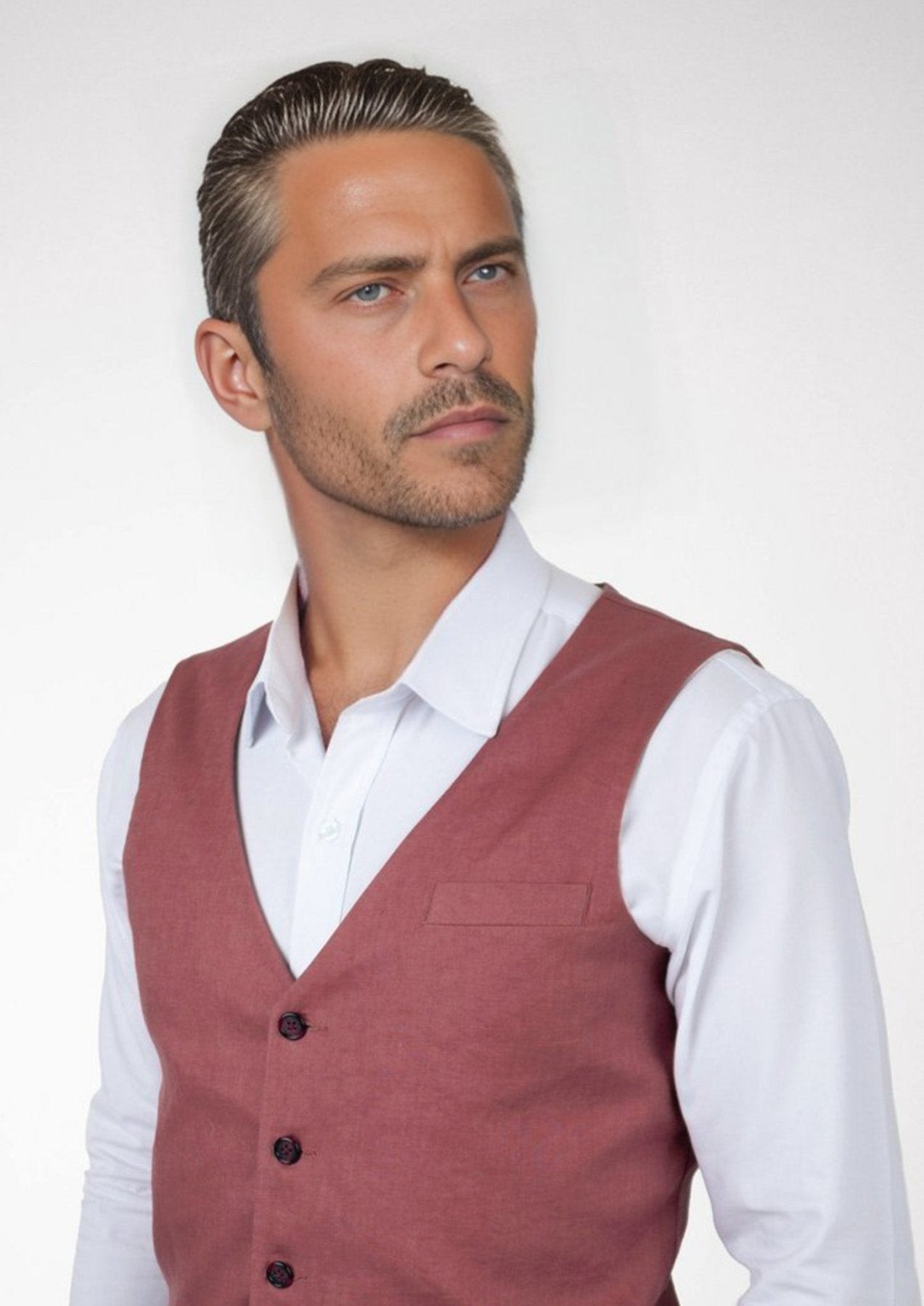 Tuscan Red Linen Vest - SARTORO211