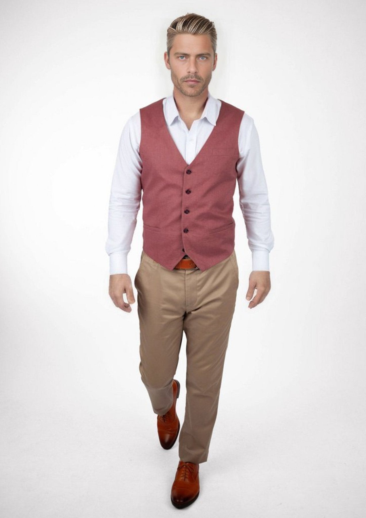 Tuscan Red Linen Vest - SARTORO