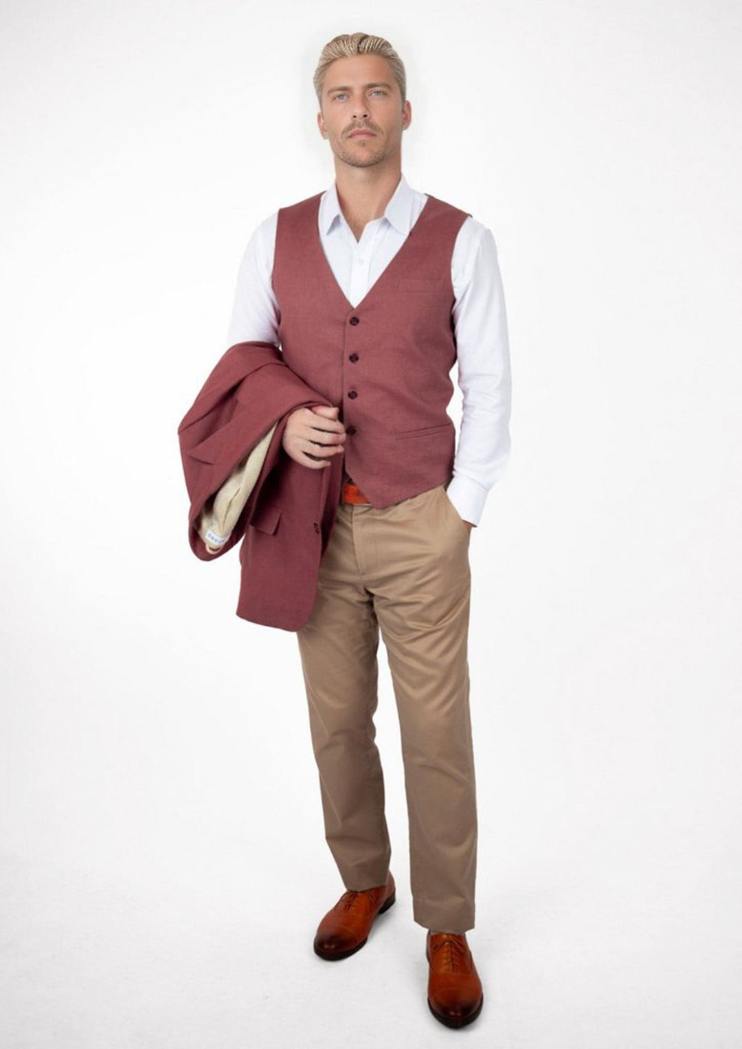 Tuscan Red Linen Vest - SARTORO