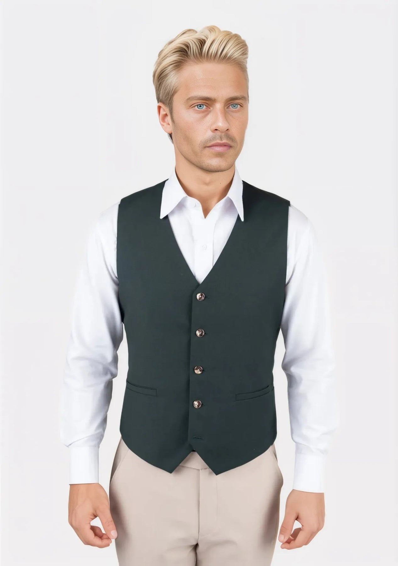 Vintage Green Twill Vest - SARTORO714