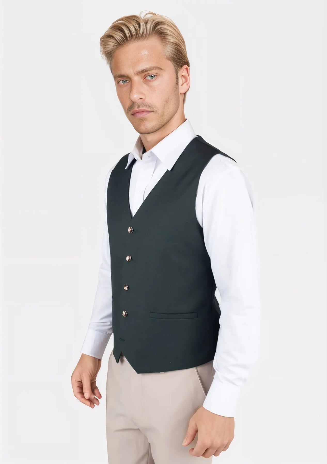 Vintage Green Twill Vest - SARTORO921