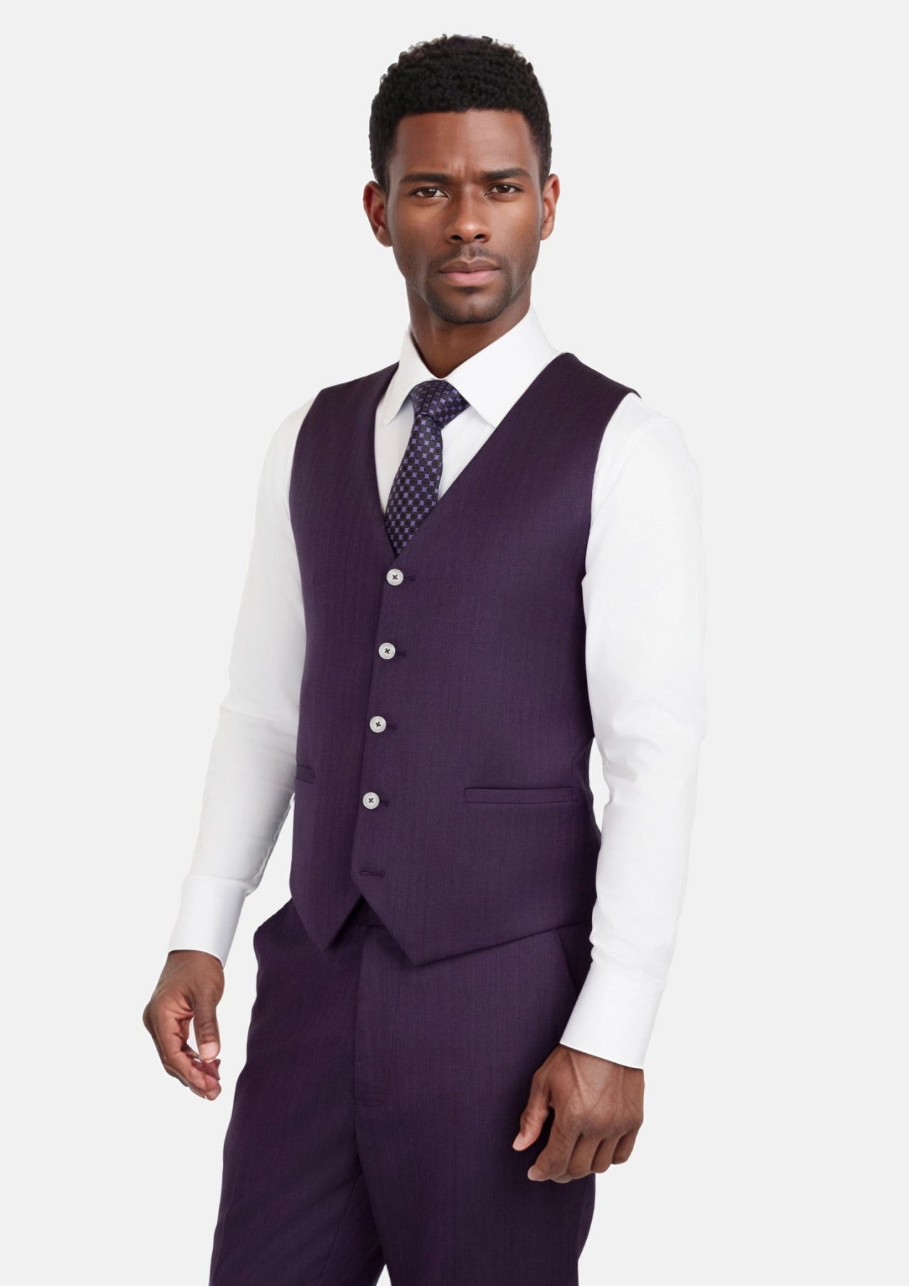 Violet Herringbone Vest - SARTORO379