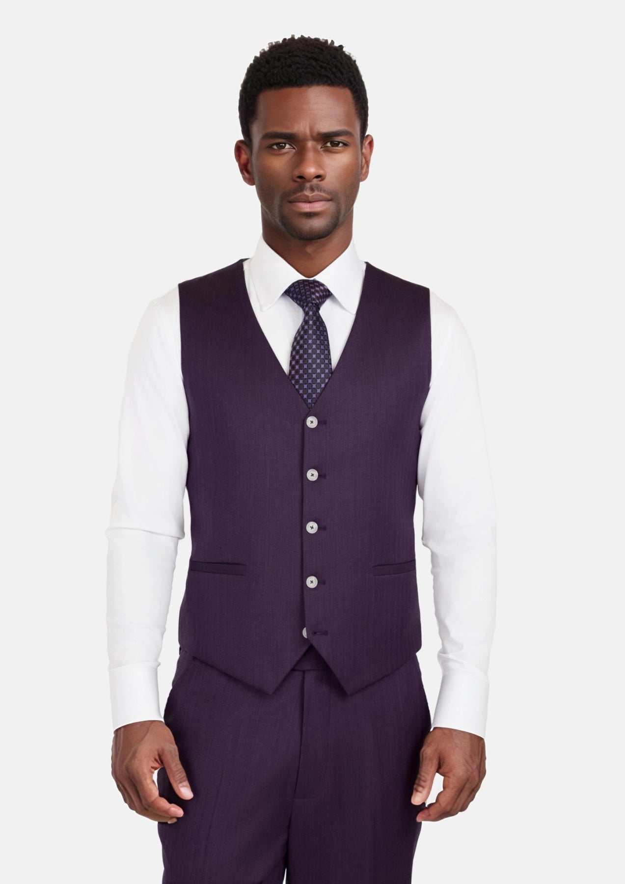 Violet Herringbone Vest - SARTORO502
