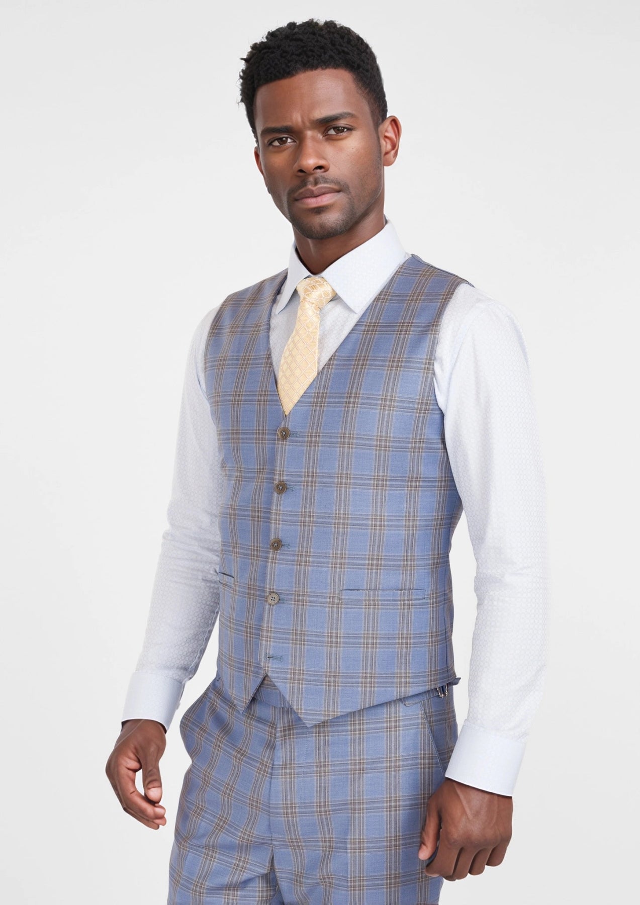 Vista Blue Checked Vest - SARTORO702