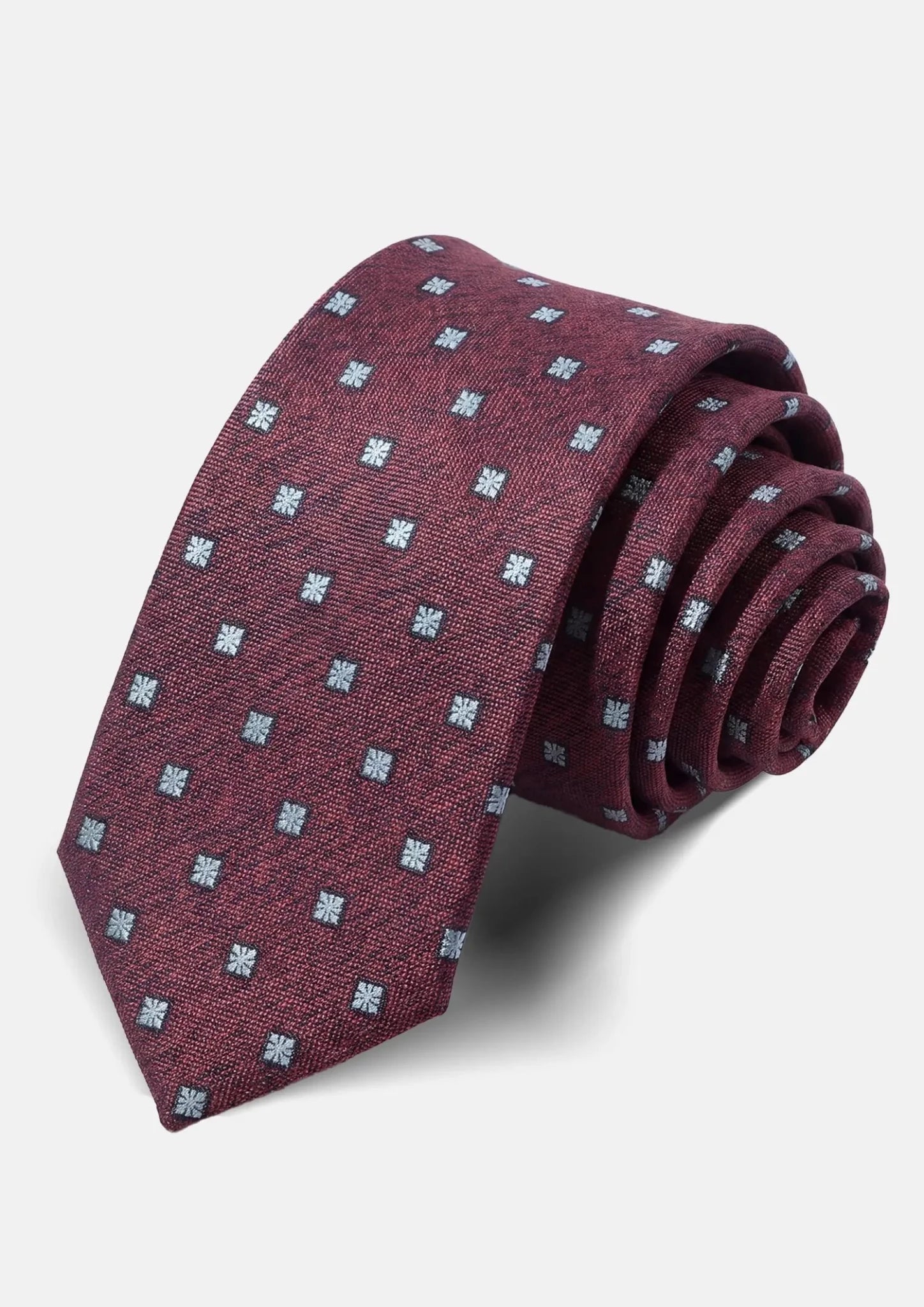 Wine Red Geometric Floral Tie - SARTORO180