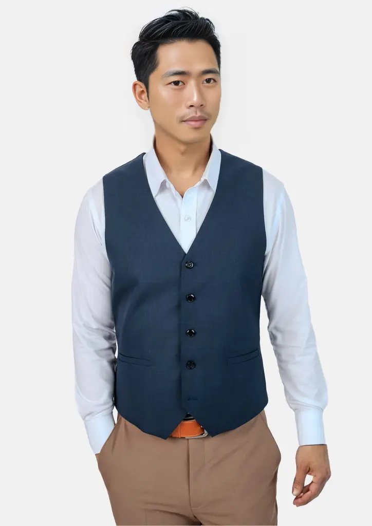 Men's 5 Button Shark-skin Classic Fit Tan Vest main image 1