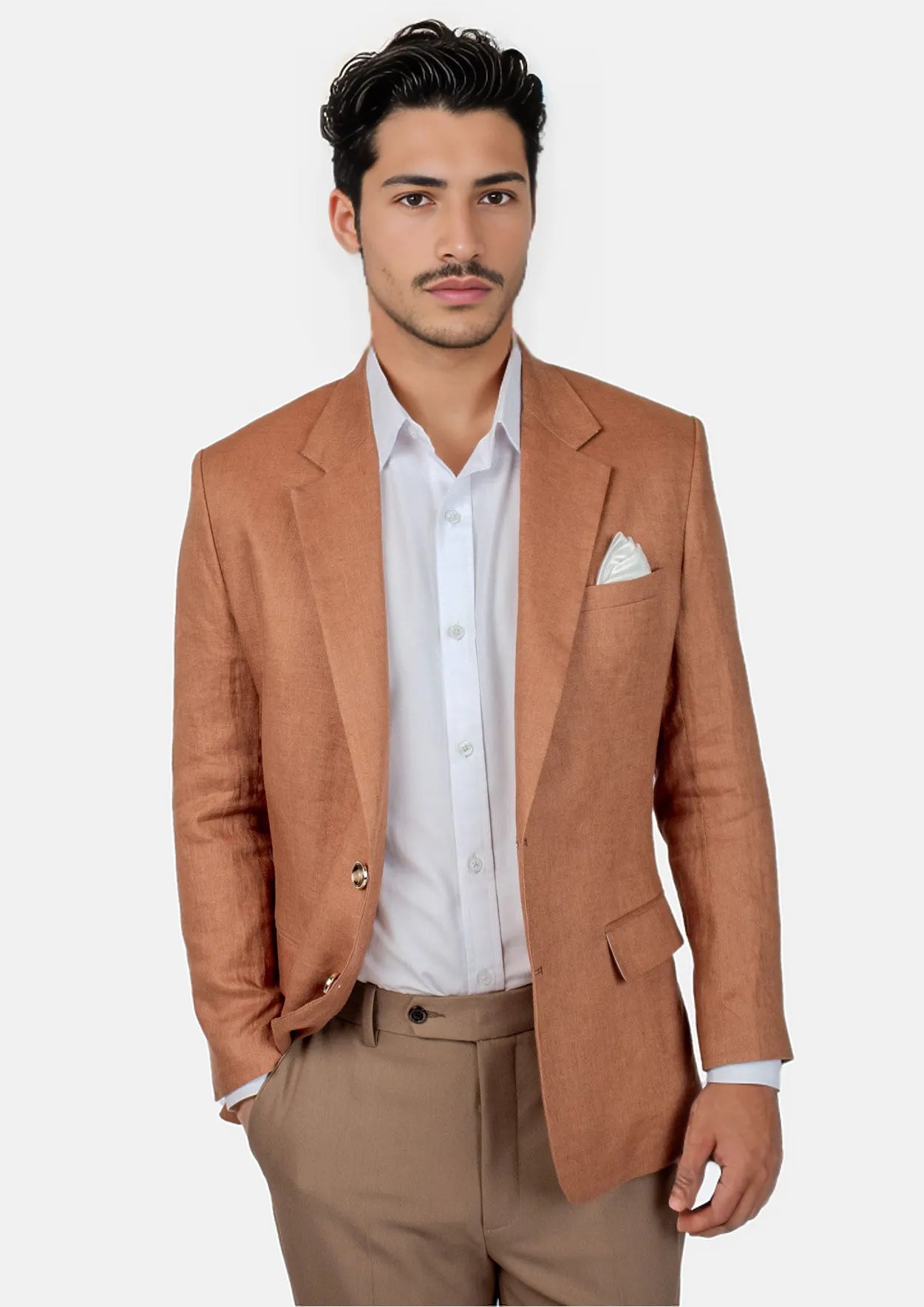 Men's Astor Amber Brown Linen Jacket | SARTORO Men's Astor Amber Brown Linen Jacket | SARTORO