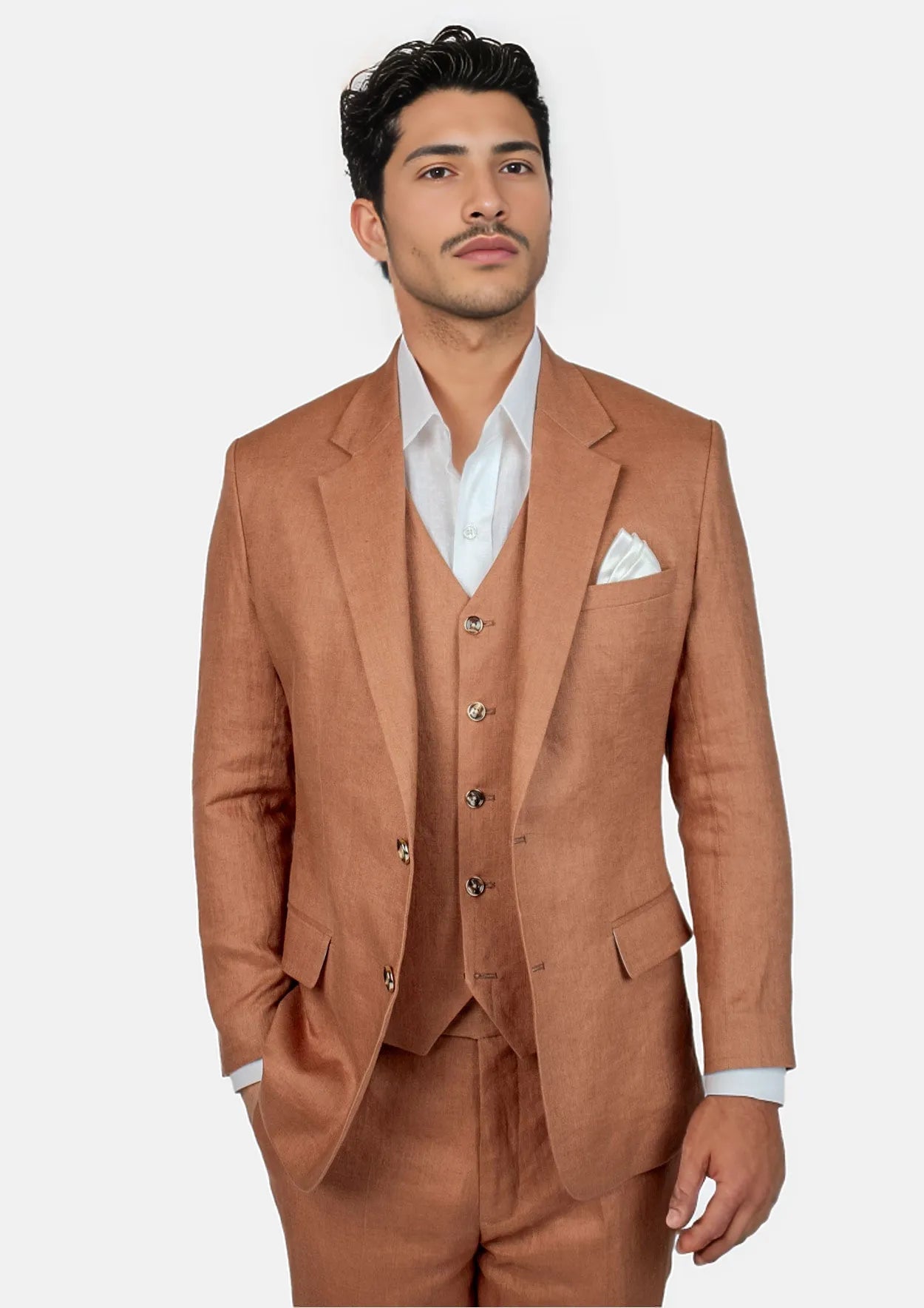 Astor Brown Amber Linen Suit - SARTORO