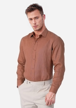 Brown Amber Linen Shirt - SARTORO