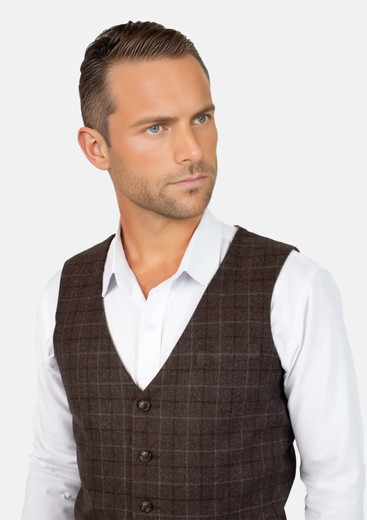 Cedar Brown Flannel Windowpane Vest - SARTORO317