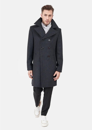 Charcoal Wool Signature Peacoat - SARTORO