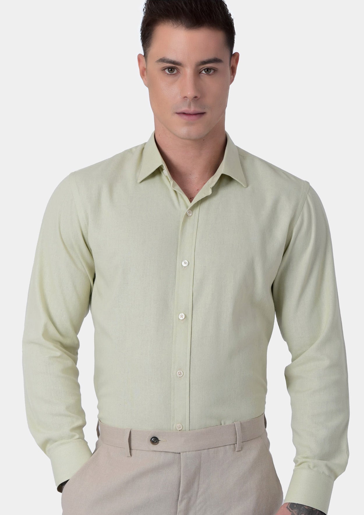 Olive Cream Linen Shirt - SARTORO818