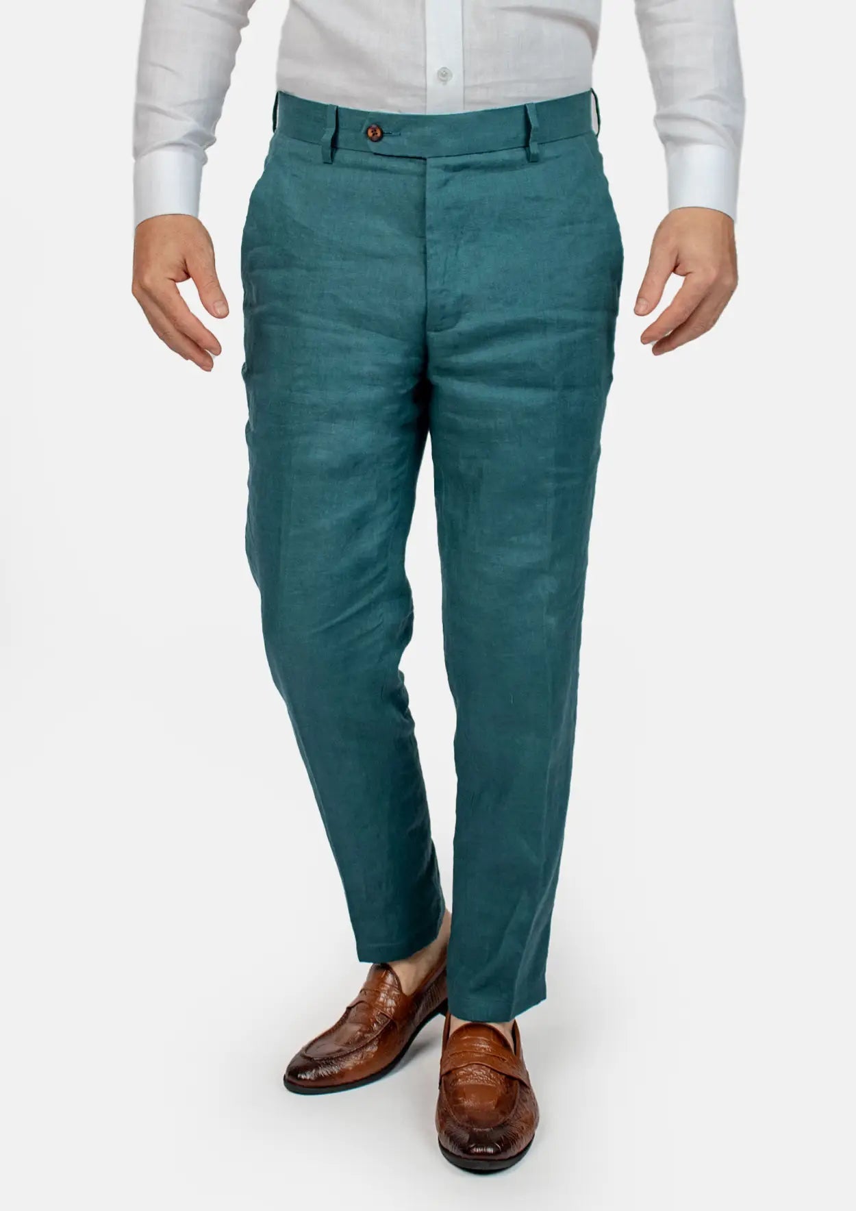 Men's Deep Teal Linen Pants | SARTORO Men's Deep Teal Linen Pants | SARTORO