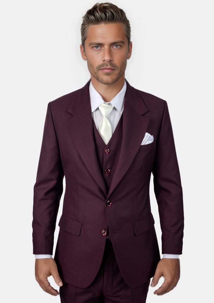 Ellis Burgundy Sharkskin Suit - SARTORO