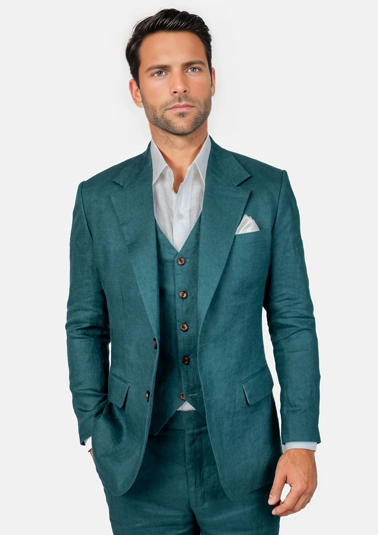 Men's Ellis Deep Teal Linen Suit | SARTORO Men's Ellis Deep Teal Linen Suit | SARTORO