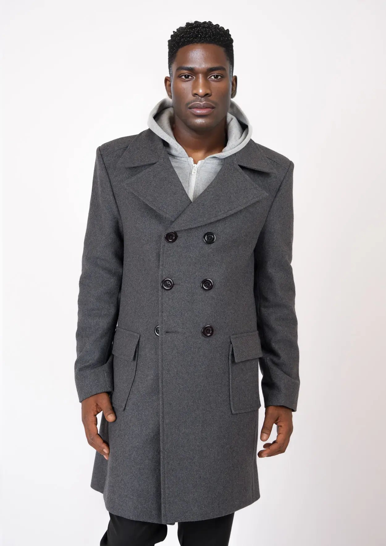 Grey Wool Signature Peacoat - SARTORO