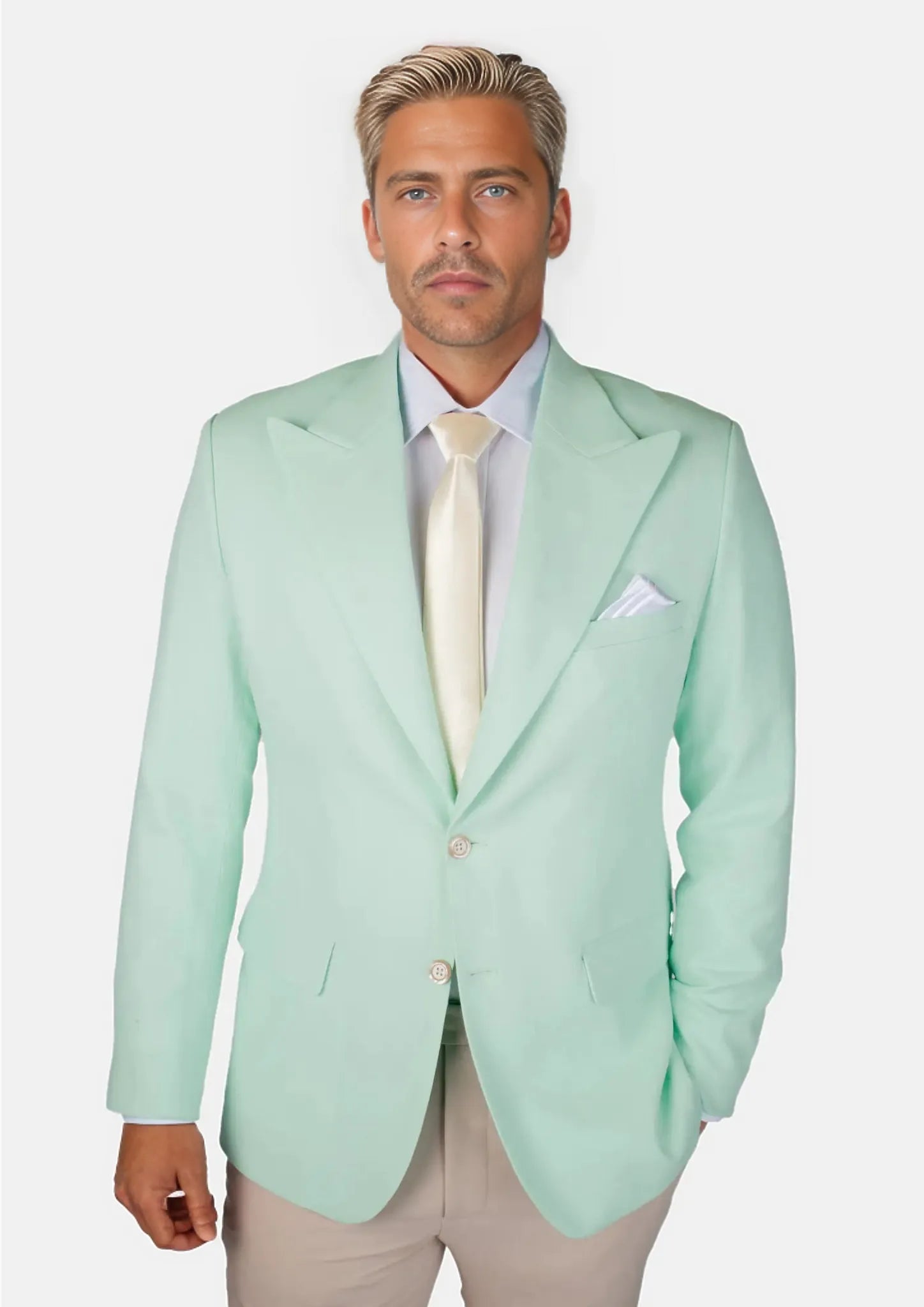 Men's Hudson Mint Green Linen Blend Jacket | SARTORO Men's Hudson Mint Green Linen Blend Jacket | SARTORO