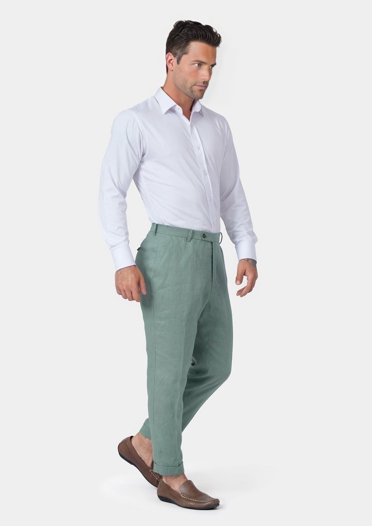Jade Green Linen Pants - SARTORO