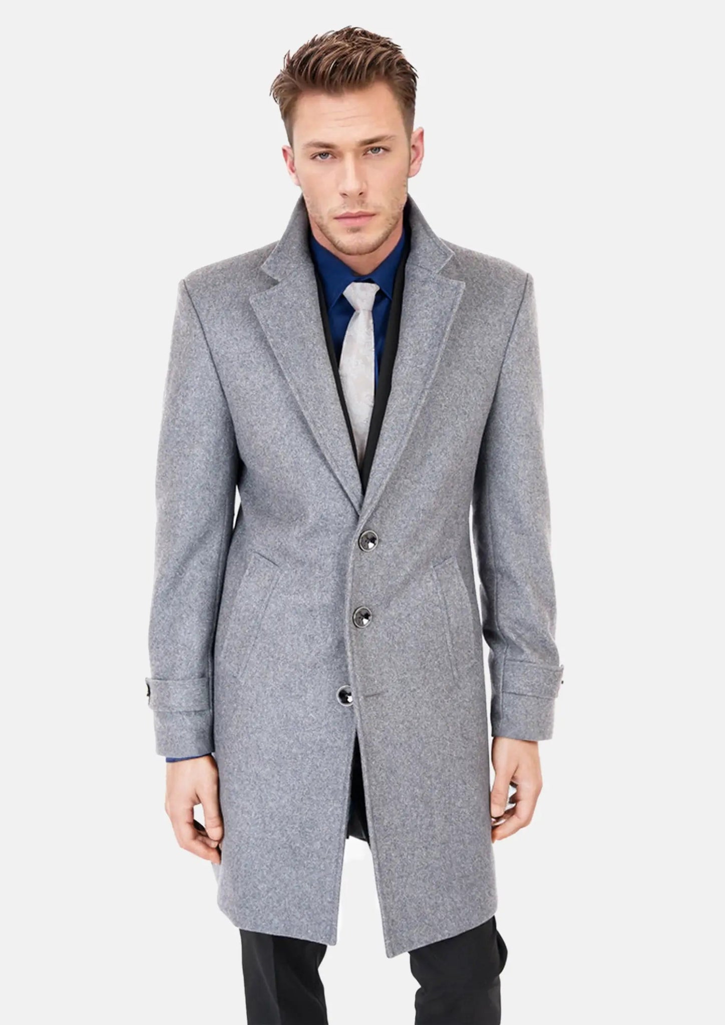 Light Grey Wool Classic Overcoat - SARTORO